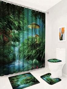 1pc Mushroom Fish Pattern Shower Curtain, Waterproof Shower Curtain, Bathroom Decoration Shower Curtain, Machine Washable Fabric Curtain, Bathroom Accessories - A - View 19