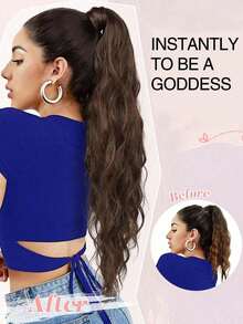 24英寸染色多色波浪马尾假发，采用聚酯纤维材质，弹性发带，柔软波浪，外观自然，易于佩戴，瞬间增加头发长度和蓬松度，适合女性日常佩戴、节日派对、音乐节和其他场合。 - 彩色 - 查看 10