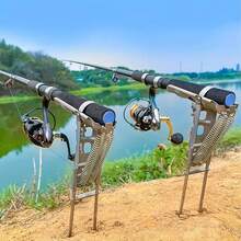1pc Foldable Stainless Steel Fishing Rod Holder, Automatic Extendable Fishing Rod Stand, Perfect For Handheld Ground Fishing. Foldable Dual Spring Design Fishing Rod Holder With Automatic Spring And Ground Support Structure - Fishing Gear - Multicolor - View 1