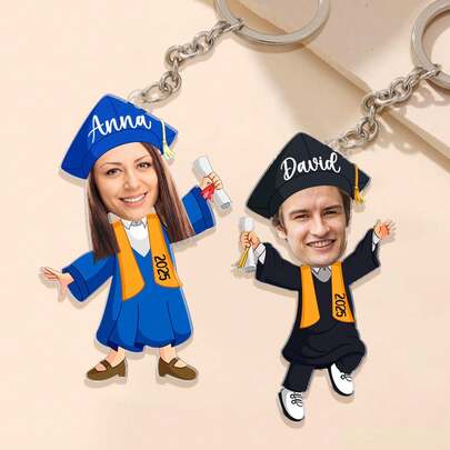 1pc Customized Photo Acrylic Graduation Keychain, Personalized Graduation Gift, Personalized Photo Graduation Keychain, Personalized Graduation Souvenir, High School Graduation Gift For Class Of 2025 (For Daughter/Son), Class Of 2025 Graduation Memento, High School Graduation Gift, College Graduation Gift, Graduation Party Favor, Perfect Gift For Family, Friends And Students. Engraved, Vibrant Colors, Cute, Suitable For Office, School, Classroom, Teacher Gift, University, Coworkers, Dorm., Senior 2025 Gift
