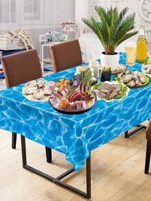 1件裝全息波浪海洋沙灘主題桌布，一次性塑料深藍色長方形水波紋桌布，適用於水下主題沙灘衝浪泳池派對生日裝飾、夏威夷派對夏季裝飾、嬰兒洗禮用品 - 查看 10