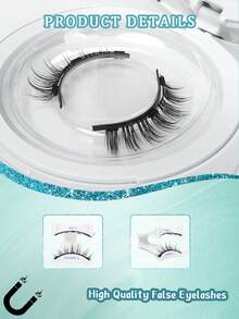 2 Pairs Magnetic Eyelashes Set With Applicator, Reusable Waterproof Magnetic Lashes, Cartoon Style Suitable For Sensitive Eyes - Black - View 3