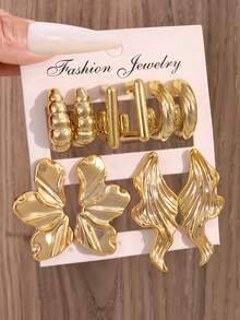 2/10件套夸张耳环，CCB树脂花朵耳环，镀金耳环套装，粗圈耳环，圆形耳环，女士耳环套装 - 金黃色 - 查看 1