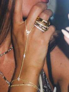 Bộ vòng tay nhiều lớp đính đá Cubic Zirconia lấp lánh tinh tế, dây chuyền kim loại đính đá, nhẫn liên kết nhiều lớp đính kim cương dành cho nữ, thích hợp làm quà tặng kỷ niệm, ngày Valentine, quà tặng trang sức, dự tiệc hàng ngày (Vui lòng không đeo khi tắm, có thể có sự khác biệt nhỏ giữa sản phẩm thực tế và hình ảnh, sản phẩm thực tế sẽ được ưu tiên). - Vàng - Xem 1