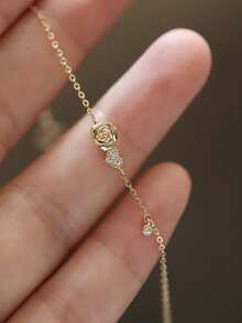 1pc S925 Sterling Silver Heart Rose Flower Bracelet For Women, Romantic Luxury Jewelry Gift, Versatile Elegant French Countryside Style Wrist Chain - Love - View 3