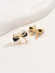1 Pair Elegant Cute Bow Stud Earrings, Fashionable Minimalist Versatile Small Earrings For Women - Multicolor - View 2
