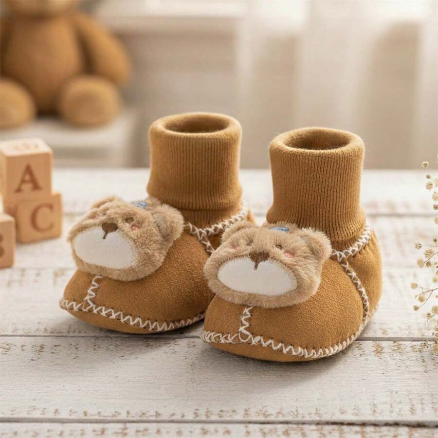 Infant Baby Booties Cute 3D Buny/Bear Doll Decor Non Slip Soft Indoor Crib Walking Socks - Nâu B - Xem 1