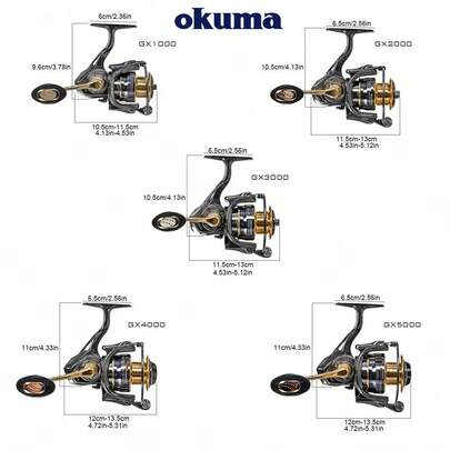 OKUMA Sea Fishing Spinning Wheel Fishing Reel 13+1BB Power Spinning Wheel Fishing Coil Metal Rocker Arm Wire Cup Shallow Spool Suitable For All Waters