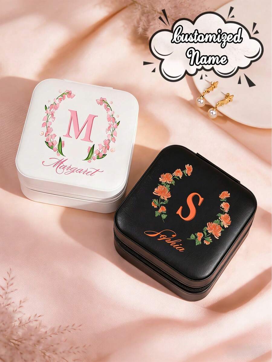 Personalized Birthday Flowers And Leather Jewelry Box With Engraved Letters, Perfect Birthday And Mother's Day Gift