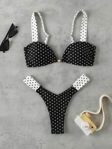 Bộ đồ bơi hai mảnh nữ mùa Xuân/Hè mới về, màu đen trắng tương phản, xếp ly, gợi cảm, thanh lịch, thích hợp cho đi biển, dự tiệc, hẹn hò. - Nhiều màu - Xem 2