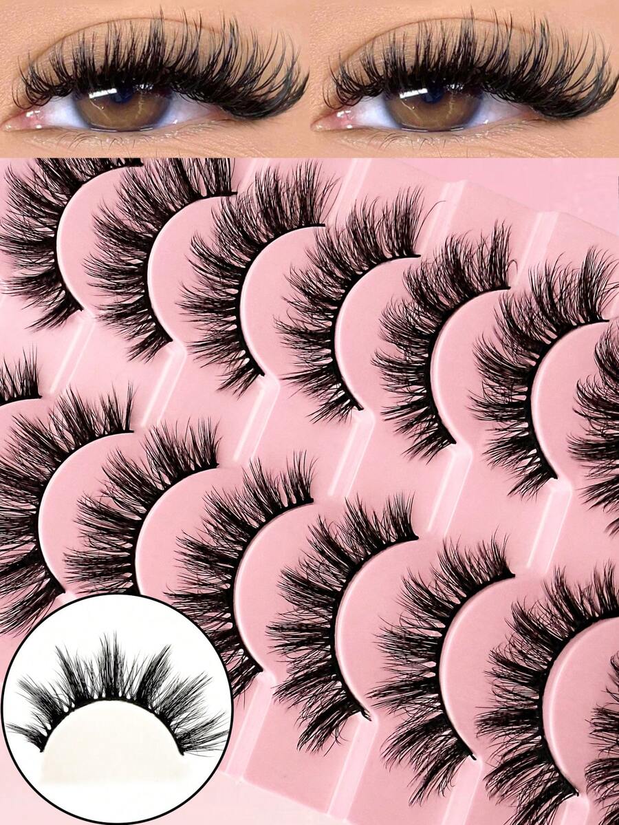 10 Pairs Natural Style False Eyelashes, Soft 3D Faux Mink Lashes, Reusable, Suitable For Daily Makeup - Black - View 1