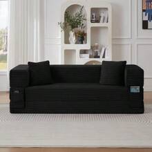 Modern Corduroy Sofa With A  Look, Classic Square Design, Unique Two-Level Design, Convertible Into A Bed, Ideal For Apartments And Large Rooms. - 黑色 - 查看 3