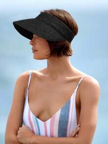 Women's Sun Hat, Beach Hat, Raffia Sun Hat, Wide Brim Straw Ponytail Hat, Foldable, Gift - Multicolor - View 6