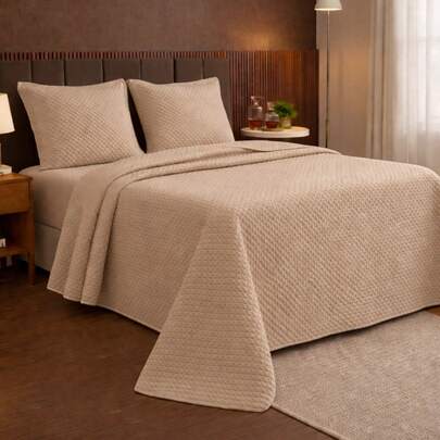Colcha Cobre Leito Matelado Liso Queen 3 Peças