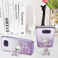 Funda para Samsung Galaxy S7 (no compatible con S7 Edge), funda para teléfono celular para mujeres y niñas, funda protectora de TPU con mariposa floral con soporte y correa para Samsung S7,43343039 - Naranja Coral - Ver 6