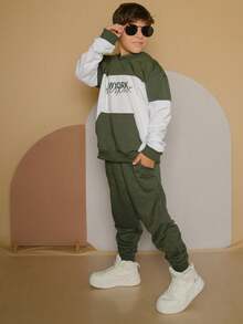 Boys' Winter Set, New Release, Fleece Mid-Season Tracksuit And Pants, Fits Ages 2 To 12 - Xanh Trắng - Xem 2