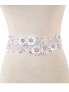 女士时尚新娘礼服腰带，手工花朵腰带，婚礼派对腰带，摄影道具，新娘水晶腰带 - 彩色 - 查看 7