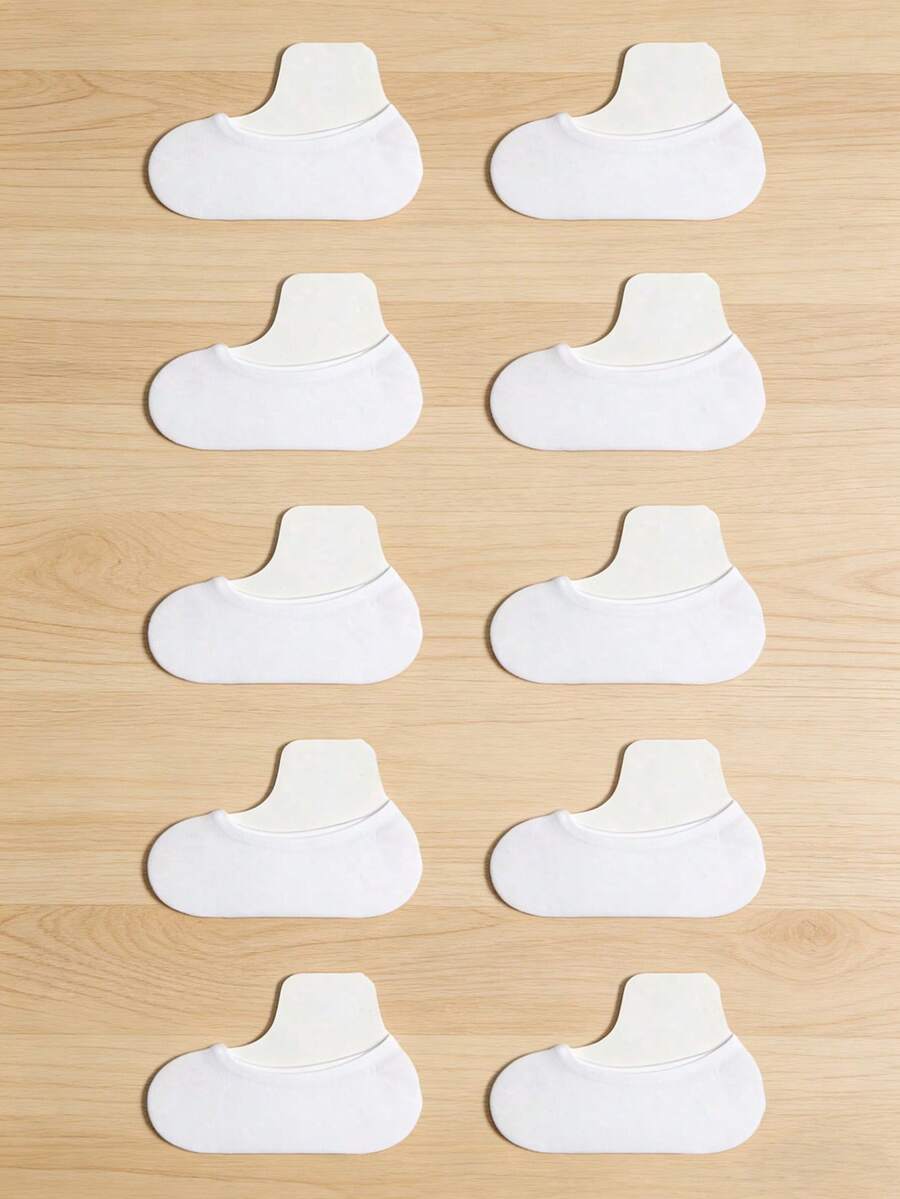 10 Pairs White Invisible Socks, Non-Slip Low-Cut Boat Socks, Breathable Blended Socks Suitable For High Heels, Loafers, Daily Wear - Multicolor - View 1