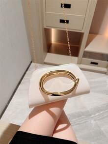 1 chiếc ví cầm tay mini kiểu dáng châu Âu và Mỹ trang trí kim loại, túi xách sang trọng, thanh kim loại sáng bóng, thích hợp cho váy dạ hội, tiệc tùng, đám cưới, dạ tiệc, lễ hội. Bao gồm dây xích kim loại. - trắng - Xem 8