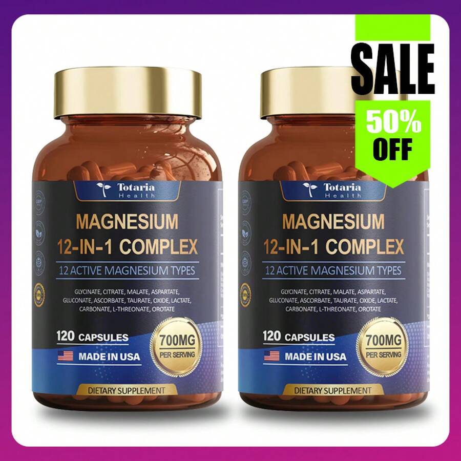 Selling Fast! 12-In-1 Magnesium Complex 700mgSupplement With Glycinate Citrate Malate. Women's Health. - 2 Bottles - View 1
