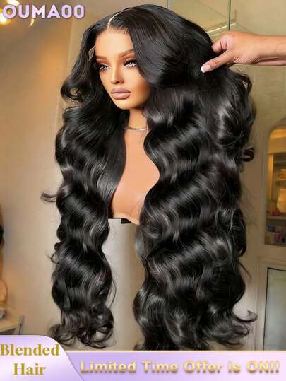 波浪卷蕾丝前假发，真人发混纺，13x6、13x4、5x5 尺寸可选，200% 密度，预先拔毛，带婴儿绒毛和自然发际线，无需胶水，女士专用，自然色，超浓密丝滑造型，无需胶水，即戴即用。