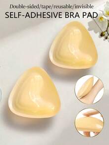2pcs/Set Women Double-Sided Adhesive Bra Pads, Lift & Cleavage Enhancer Inserts Suitable For Regular Bras, Swimwear, Sports Bras, Everyday Wear - Khaki - View 12