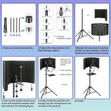 Dmsky Microphone Shield With Tripod Stand, Foldable Mic Shield With Triple Sound Insulation, High Density Mic Sound Shield Recording Studio, Podcasts, Singing, Broadcasting - Stand-l - View 7