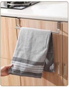 Stainless Steel Rust-Proof Towel Rack, Self-Adhesive, No Drilling Required, Modern Bathroom Cabinet Door Storage Shelf - Silver - View 11