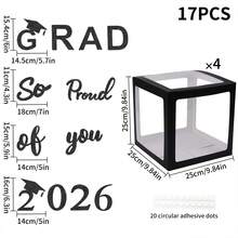 2026 Graduation Season Balloon Box Decor, 4pcs Black Graduation Party Balloons Box Printed With "GRAD", "Class Of 2026", "OF CLASS", Mini Cap Graduation Decor, Congratulations To The Class Of 2026 - Multicolor - View 3