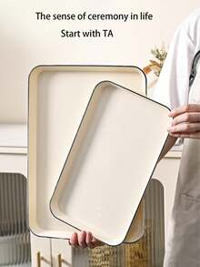 1个长方形托盘，优雅奢华家居用品，ins风奶白色面包/零食盛盘 - 奶油白 - 查看 7