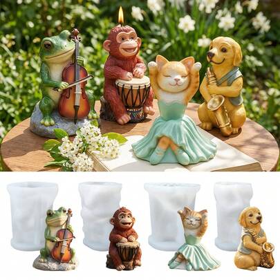 1pc Music Festival Dancing Cat Drumming Monkey Aromatherapy Candle Silicone Mold Puppy Frog Animal Band Craft Mold