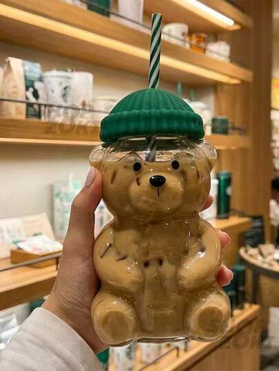 Bộ 4/2 chiếc, kích thước 15cm*9cm/5.9in*3.54in, Cốc uống nước có ống hút hình gấu dễ thương, Cốc hình gấu bông có ống hút, Cốc hình gấu có nắp, Thích hợp sử dụng hàng ngày và ngoài trời, Có thể đựng nước ép, đồ uống lạnh, sữa, cà phê.