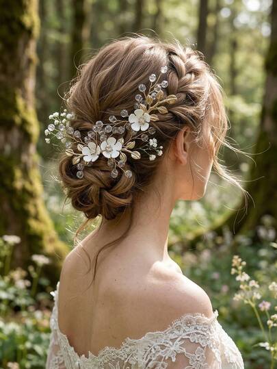 2pcs/Set Rustic Wedding Bridal Bridesmaid Hair Accessories, White Floral Decor Hair Clip, U-Shaped Hair Fork, Elegant Hair Styling Tools