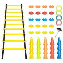 Agility Speed Ladder & Cones Set Includes Hurdles, Marker Rings, And Parachute For Football, Basketball, And Sports Drills And Coordination - Set 2 (1 Agility Ladder Plate + 20 - View 9