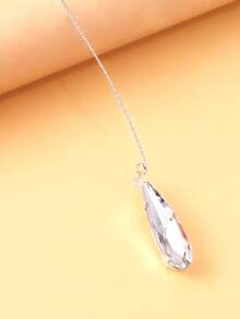 1pc Luxury Elegant Teardrop Earrings, Versatile Personalized Faux Crystal Earrings - Silver - View 3