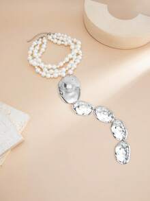 1pc Bohemian Style Faux Pearl Beaded Multi-Layer Geometric Exaggerated Asymmetric Large Water Drop Patchwork Long Y-Shape Tassel Necklace, Luxurious & Elegant, Suitable For Wedding, Banquet, Vacation, Party, Casual, Street Style, Women, Couples, Holiday, Birthday, Versatile Necklace Gift - Necklace - View 7