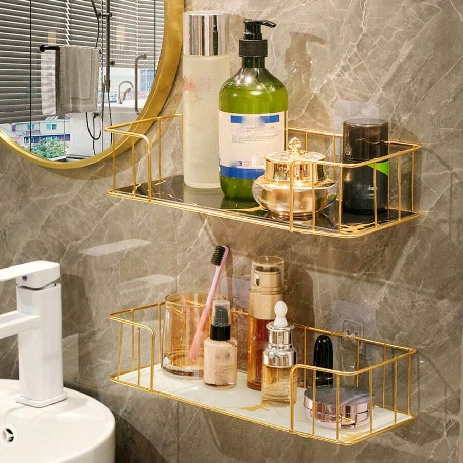 1 pieza Estantería de baño con patrón de mármol, estantería de almacenamiento montada en la pared, estantería colgante para cabecera, estantería de libros montada en la pared para dormitorio, estantería colgante para mesita de noche