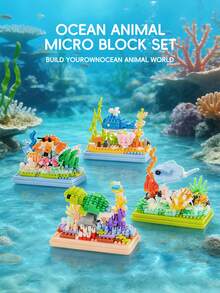 Ocean Treasure Building Block Set, Mini Desktop Aquarium Set, Creative Assembly Aquarium Building Blocks, Adult Mini Animal Friends Set, Party Gift, Ocean Animal Building Block Set, Micro Underwater Creature Building Blocks, Deep Sea Fish Building Block Toys, Including Whale, Turtle, Manta Ray - Multicolor - View 4