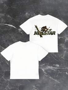 100% Cotton Men's Shirts HellstarS Logo Monkey Tree Design Graphic Tee Casual Short Sleeve T-Shirt For Men Streetwear Fashion Top Unisex Oversized Fit White Color - 白色 - 查看 2