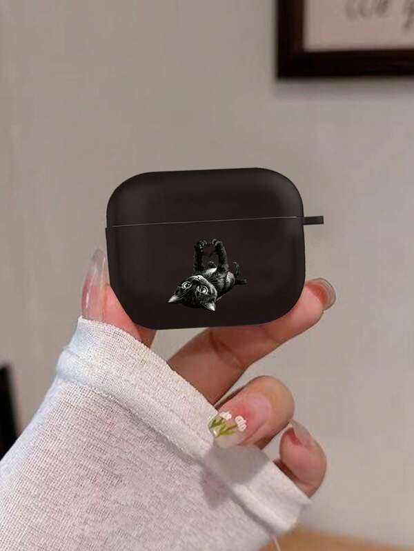 1 pieza Funda protectora para auriculares con forma de corazón negro y diseño de gato a prueba de golpes, para hombres, mujeres y adolescentes, protector de auriculares duradero, funda de auriculares de uso diario con estilo, apta para AirPods 1/2/3/4/Pro/Pro2/Pro3