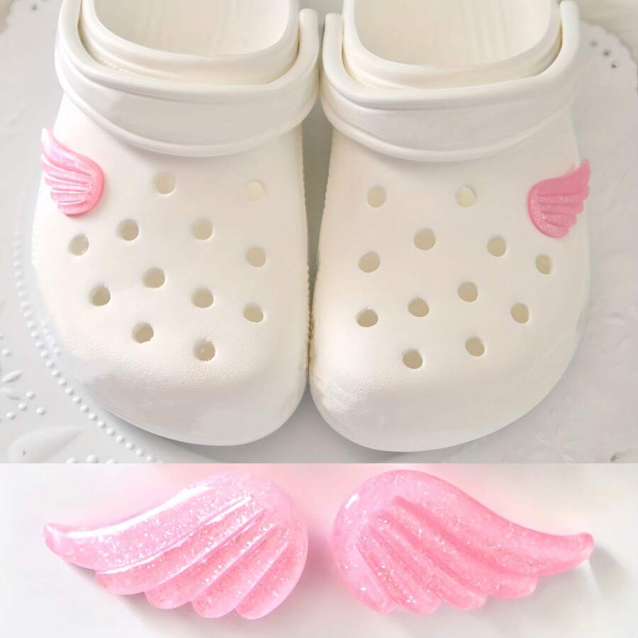 1 Pair Cute Wing Shoe Charms, Suitable For Hollow Out Clogs And Garden Shoes, Summer Shoe Decoration - Pearlescent Pink - View 1