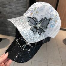 Women's Sequin Sun Hat, Summer Mesh Rhinestone Butterfly Baseball Cap, Fashionable Sun Protection Hat - Breathable Butterfly - View 9