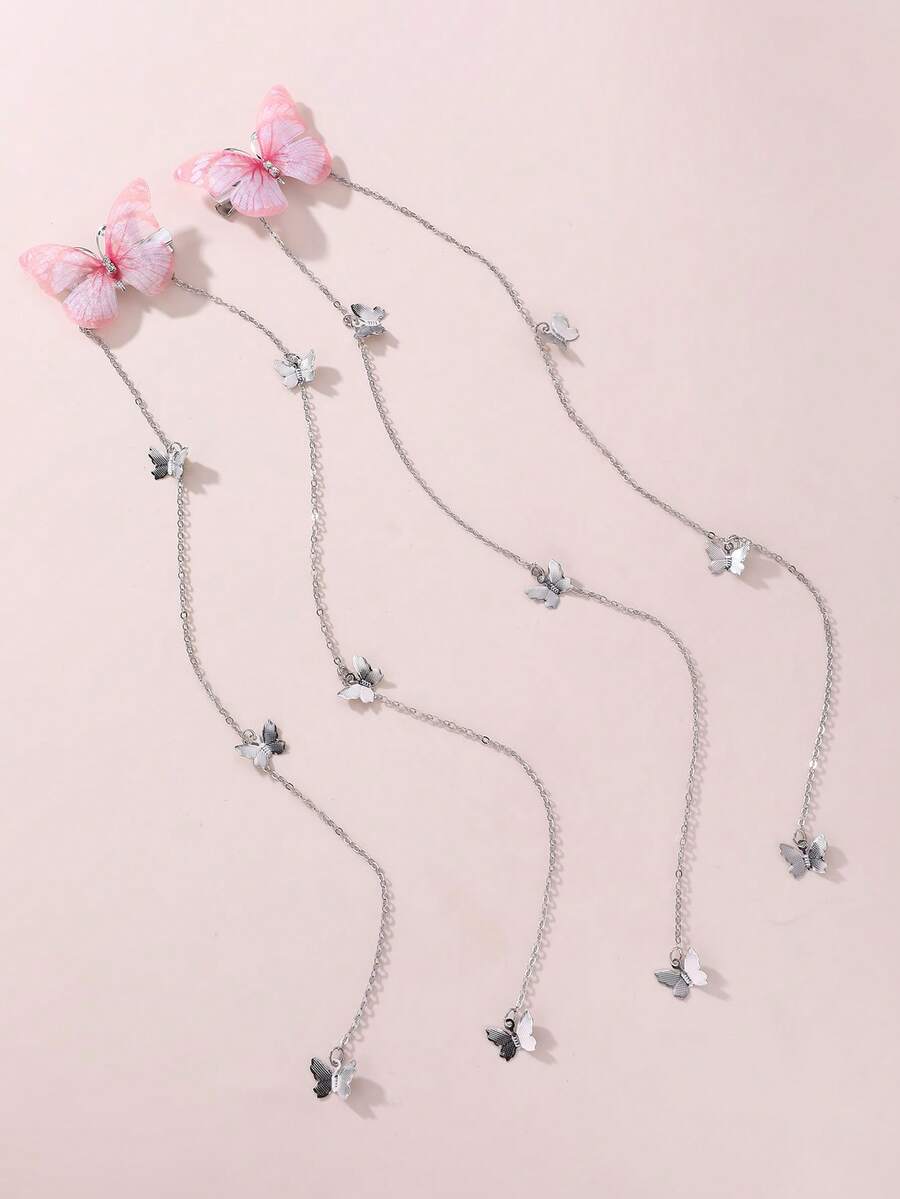 2 chiếc kẹp tóc nữ kiểu dáng tối giản, thanh lịch màu hồng và trắng, nơ tua rua, hình bướm bạc, thích hợp sử dụng hàng ngày, mùa xuân/hè, đi nghỉ mát, du lịch, làm phụ kiện tóc, dự tiệc. - Nhiều màu - Xem 1
