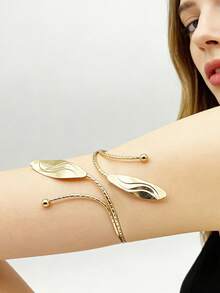 Set de 6 piezas de brazaletes de estilo geométrico minimalista de lujo, adecuados para uso diario, regalo para novia/esposa, con tema de verano - 6 piezas de oro AT016 - Ver 3