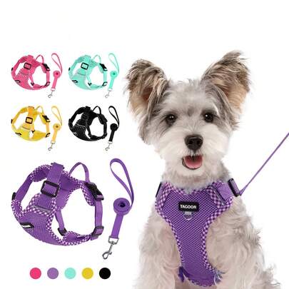 (2pcs) Small Dog Harness With Leash Set, Plaid Patchwork Decor, Adjustable Reflective Soft Mesh Breathable Pet Chest Strap, Convenient And For Walking