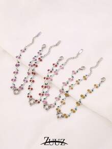 1pc Fashion Stainless Steel Bracelet Spring Buckle Bracelet For Women Jewelry Red Cherry Chain Bracelet For Daily Decoration Best Friend Gifts - Bracelet - View 8