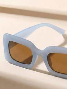 1 Pair Retro Rectangular Fashion Glasses, Suitable For Casual Daily Wear, Summer Beach, Street Style, Vacation, Beach And Travel - Blue - View 3
