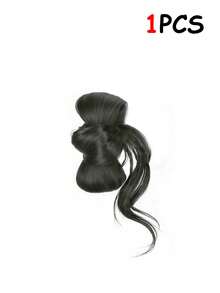 1 Set New Low Ponytail Wig, Curly Women's Hair, Hair Clips, Floral Hair Bun, Natural Fluffy Bottom Half, Faux Braided Hairstyle Set - Multicolor - View 6