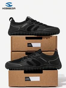 HOBIBEAR 男士时尚运动鞋，柔软透气宽鞋头，一脚蹬设计，适合健身、通勤、驾驶，春夏穿着。 - 黑色 - 查看 2
