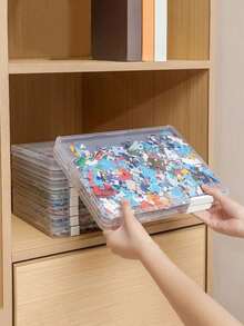 1/2/4pcs Plastic Transparent Puzzle Storage Box - Multifunctional Toy Storage Box For Blocks, Puzzles And Crafts, With Convenient Lid, Large Capacity, Waterproof, Double Buckle Closure, Stackable Storage, Suitable For Files, Magazines, Notebooks, Invoices, Test Papers Etc. - Space Saving, Suitable For Home And Office Use, Office Organization, Fashionable And Durable Plastic Material, Document Storage Box - Clear - View 12